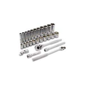 Dynamic D010009 3/8 Inch Drive 27 Piece 6 Point Chrome Socket & Attachment Set SAE Standard & Deep Length 3/8-1"
