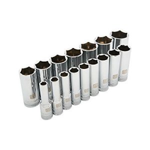 Dynamic D018001 1/2 Inch Drive 16 Piece 6 Point Deep Chrome SAE Socket Set