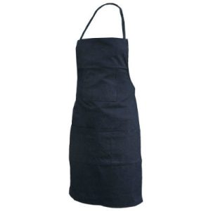 Blue Cotton Denim Carpenter's Bib-Style Apron Top Chest Pocket 3 Waist Pockets