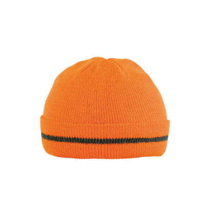 Hi Viz Orange Knitted Toque With Reflective Silver Stripe One Size