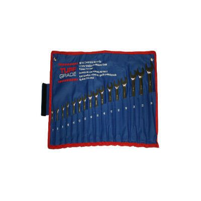 Tuff Grade 7mm To 24mm 16 Piece Metric 12 Point Combination Wrench Set Polished Chrome in Canvas Pouch TGCW-SET-16PC-MET