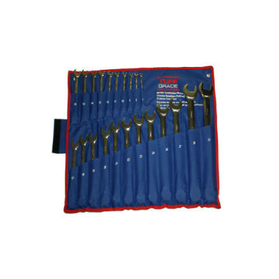 Tuff Grade 7mm To 32mm 22 Piece Metric 12 Point Combination Wrench Set Polished Chrome in Canvas Pouch TGCW-SET-22PC-MET