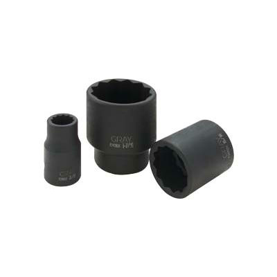Gray P2411DH 1/2 Inch Drive 12 Point 11/16 Inch Black Impact Socket