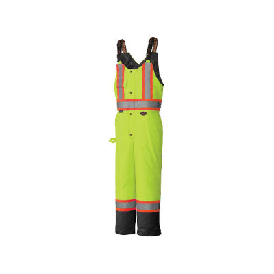 Pioneer 5041BB Small High Visibility Lime Traffic Safety Quilted Waterproof Bib Pant 28 - 30 Inch V1120661
