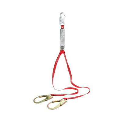 3M Protecta Pro 1340182C Double Leg 100% Tie Off Shock Absorbing Lanyard 4  Feet With Center Snap Hook And Rebar Hook At Leg End