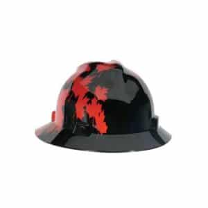 MSA 10082235 Black With Red Maple Leaf V-Gard Slotted Protecteive Hard Hat Cap Style