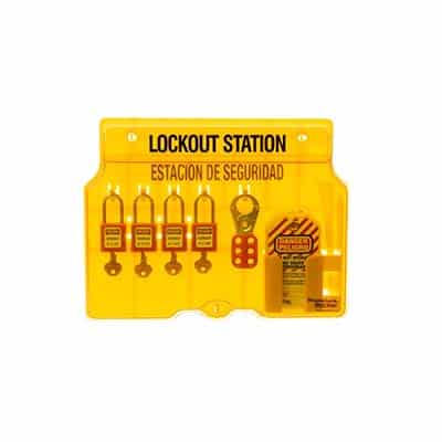 Master Lock 1482BP410 4 Lock Covered Station With Thermoplastic Padlocks Keyed Different