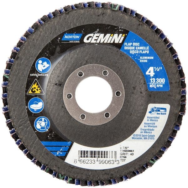 Norton Gemini R766 4 1/2 X 7/8 40 Grit Zirconia Alumina Fiberglass Plate HD Flat Flap Disc Type 27 66623399063