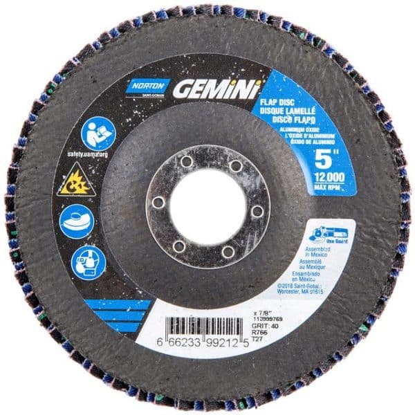 Norton Gemini R766 5 X 7/8 60 Grit Zirconia Alumina Fiberglass Plate HD Flat Flap Disc Type 27 66623399213