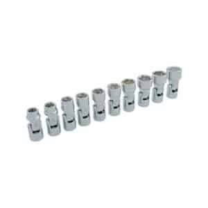 Dynamic D010027 3/8 Inch Drive 10 Piece 6 Point Universal Joint Chrome Metric Socket Set