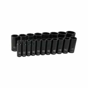 Dynamic D018026 1/2 Inch Drive 19 Piece 6 Point Deep Power Impact SAE Socket Set Black