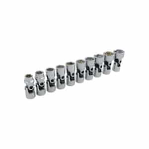 Gray 29510A 3/8 Inch Drive 11 Piece 6 Point Chrome Metric Universal Joint Socket Set  Measurement System: Metric 10 Piece 6 Points Included Socket: 10 to 19 mm 3/8 in Drive Socket Rail Container Tool Steel Polished Chrome