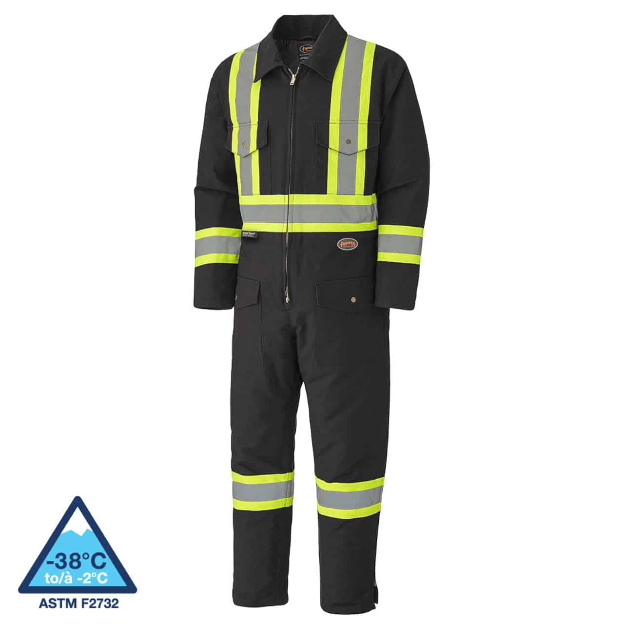 Pioneer 5539BKA Large High Visibility Cotton Duck Black Safety Coveralls With Zipper Closure V206095A