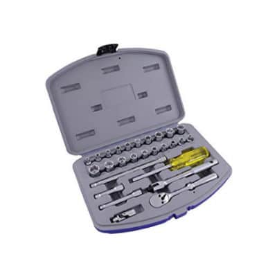 Gray 15027SH 1/4 Inch Drive 27 Piece 6 Point SAE & Metric Chrome Socket Set with Attachments