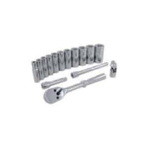Gray 25215 3/8 Inch Drive 15 Piece 6 Point Chrome Socket Set SAE Standard Length with Attachments