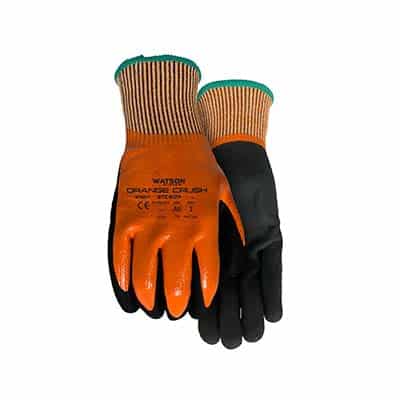 Watson 387 Medium Stealth Orange Crush Full Dip Nitrile Glove With Sandy Palm Knit Wrist 13GA