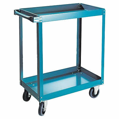 Two Shelf Blue 16 Ga. Steel Utility Shop Cart Lip Up Shelves Knocked Down 18In X 30In X 36In 900Lb Capacity