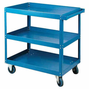 Three Shelf Blue 16 Ga. Steel Utility Shop Cart Lip Up Shelves Knocked Down 24In X 48In X 36In 900Lb Capacity
