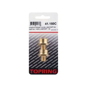 Topring 41.150C Brass Hexagonal Adapter 1/4 (M) to 3/8 FPT