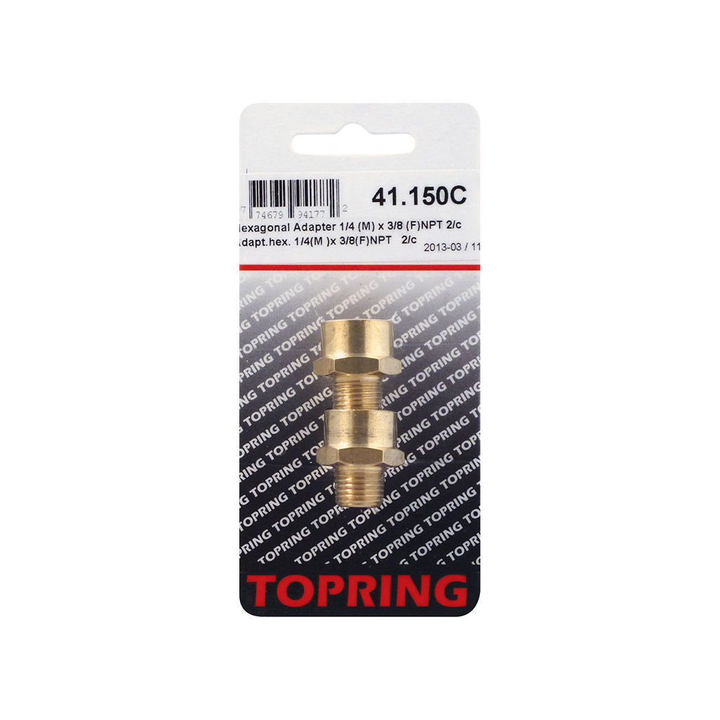 Topring 41.150C Brass Hexagonal Adapter 1/4 (M) to 3/8 FPT