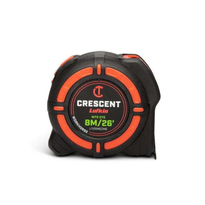 Cresent L1125NECME 1-1/4 Inch X 8 Meters /26 Feet High Contrast Nite Eye Tape Measure With Extra Large Markings