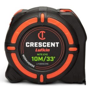 Cresent L1135NECME 1-1/4 Inch X 10 Meters /33 Feet High Contrast Nite Eye Tape Measure With Extra Large Markings