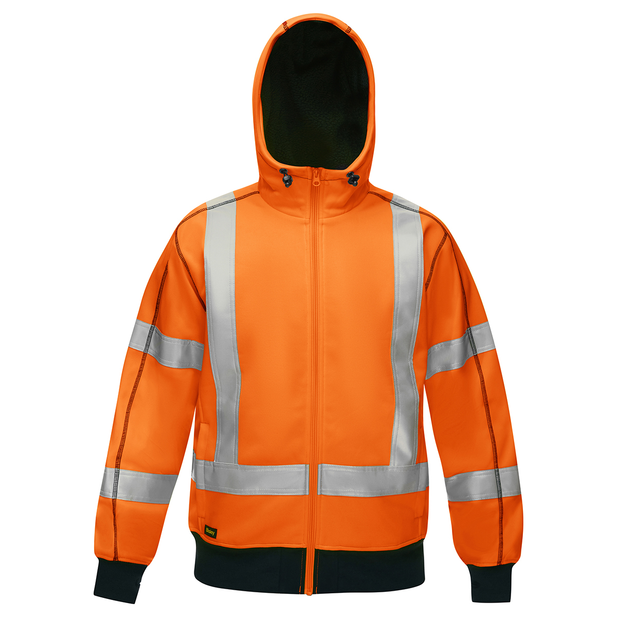 Bisley PC323M6988X-OR Medium Orange Full Zip Hooded Sweatshirt With Sherpa Lining & 2 Inch Reflective Tape
