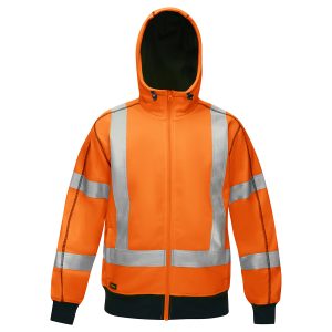 Bisley PC323M6988X-OR Small Orange Full Zip Hooded Sweatshirt With Sherpa Lining & 2 Inch Reflective Tape