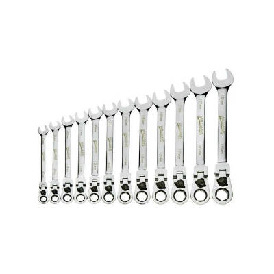 Williams MWS-12RCF 12 Piece Metric Reversible Flex Head Ratcheting Combination Wrench Set 8mm To 19mm