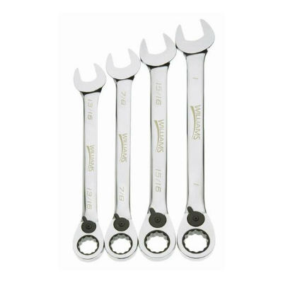 Williams WS-1164RC 4 Piece SAE Reversible Combination Ratcheting Wrench Set 12 Point Chrome 13/16 Inch To 1 Inch